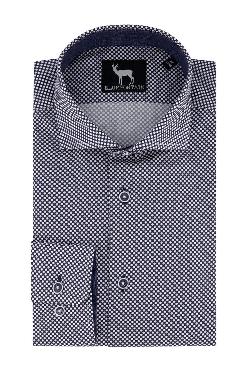 Blumfontain print bal shirt with geometric pattern and stylish collar, ideal for festive occasions.