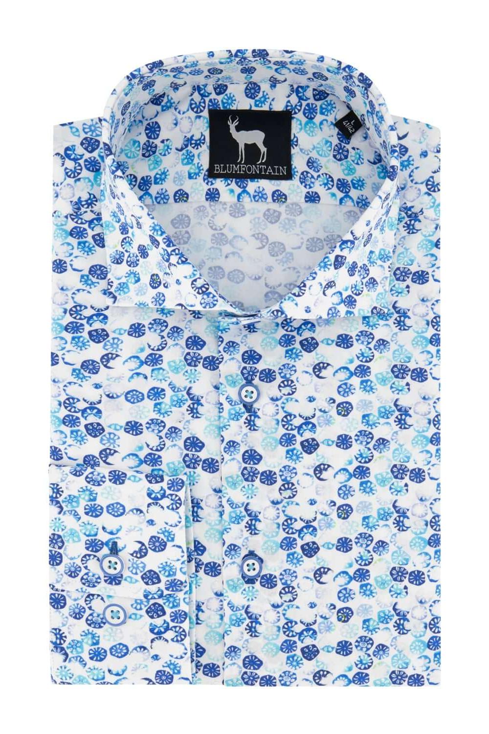 Stijlvol herenoverhemd met bloemprint van Blumfontain stempelprint, ideaal voor kantoor en casual gelegenheden.