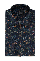 Overhemd print bloem navy katoenen overhemd met bloemendessin en semi-spread kraag.
