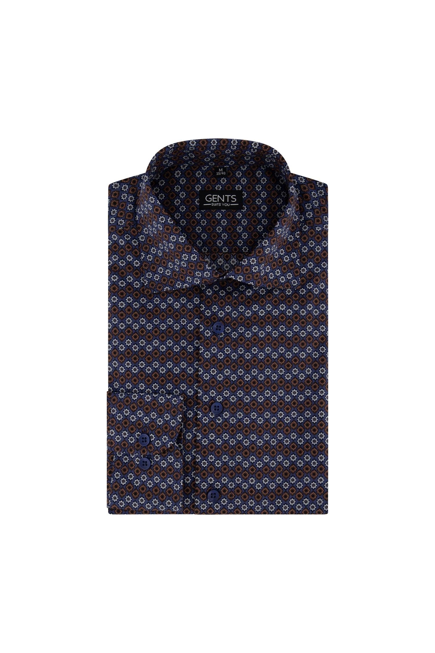 Overhemd bloempatroon blauw, katoenen shirt met blauw bloemendessin, perfect voor formele gelegenheden.