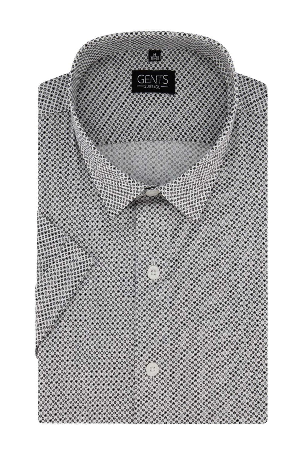 Korte mouw print rondje witgrijs overhemd met moderne pasvorm en ademend katoen.