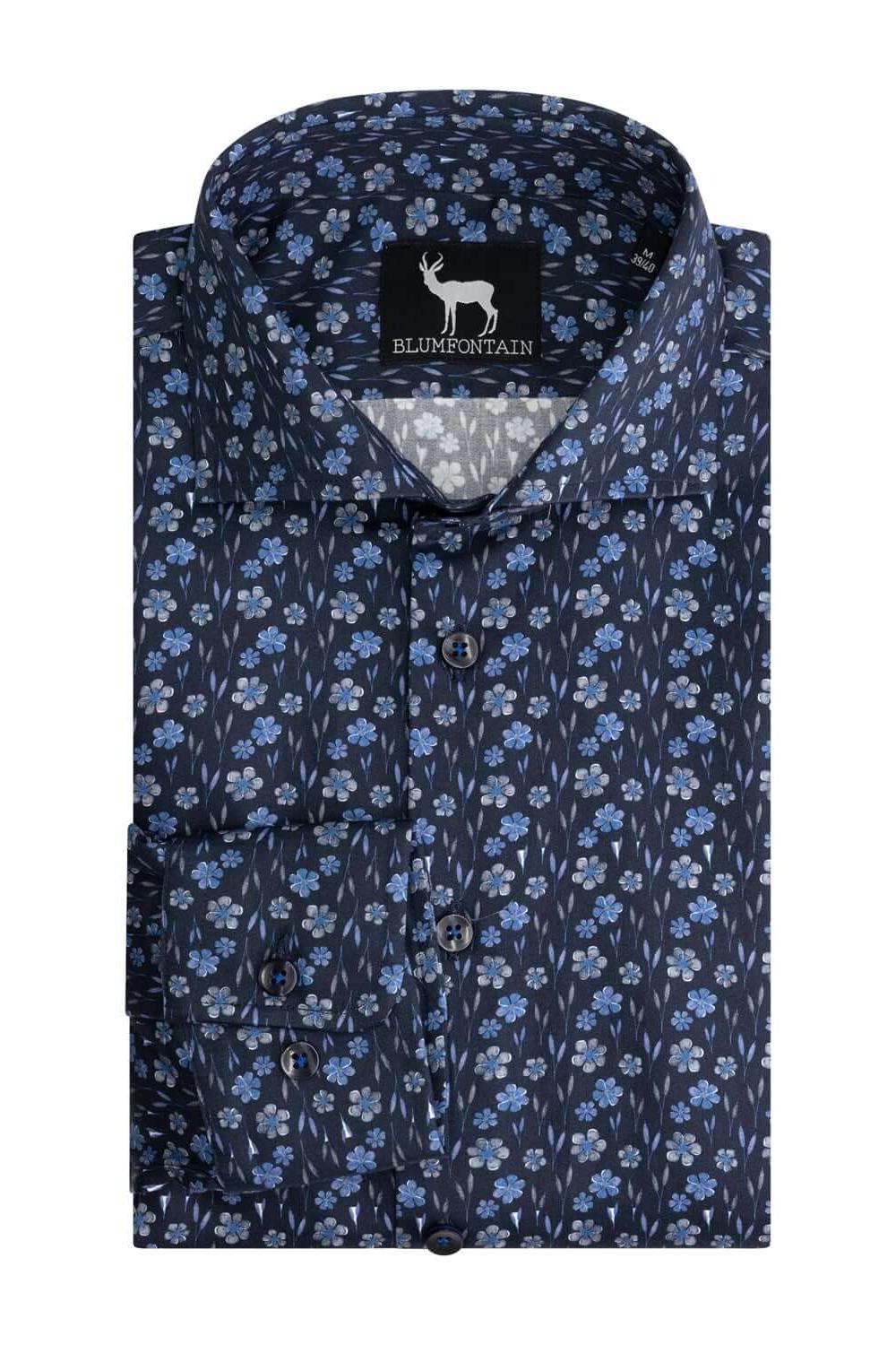 Overhemd print bloem blauw