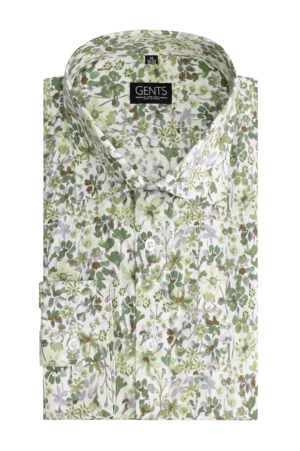 Print bloem groen overhemd met bloemenprint, klassieke kraag en knoopsluiting.