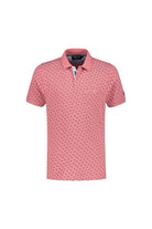 Koraalkleurige polo met miniprint, zacht en ademend, Polo miniprint koraal.