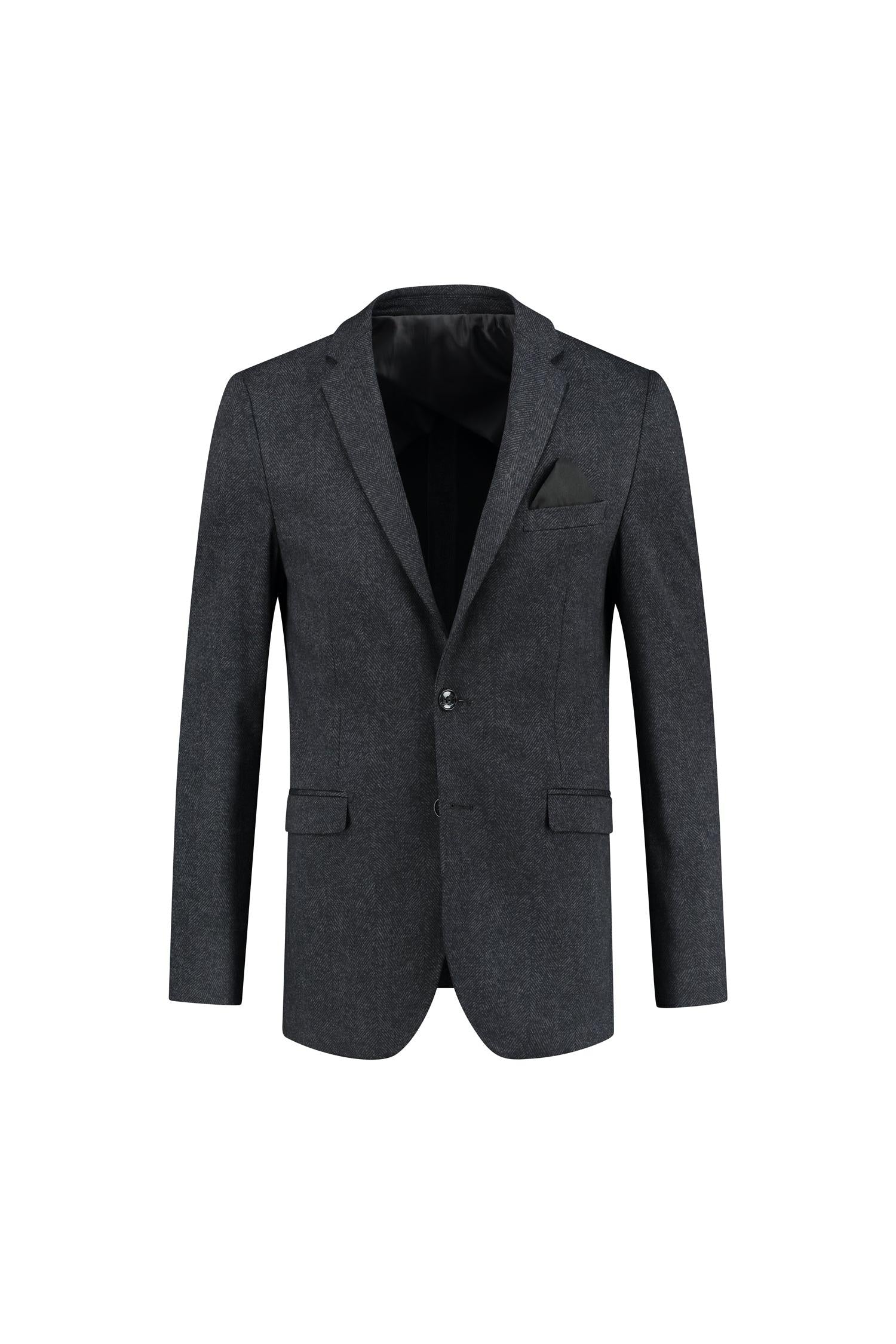 Colbert miniruitje grijs-blauw, elegante grijs-blauwe blazer met ademend materiaal, perfect voor casual en formele gelegenheden.