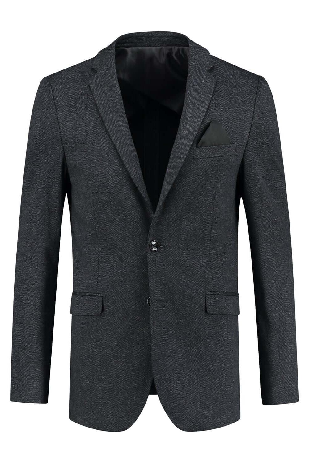 Colbert miniruitje grijs-blauw, ademend materiaal, stijlvolle grijs-blauwe blazer voor elke gelegenheid.