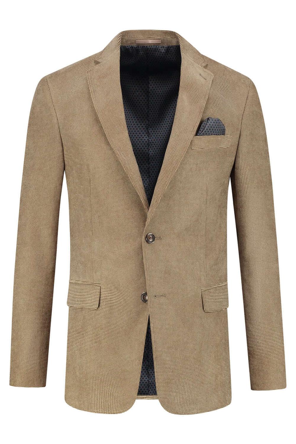 Colbert structuur camel - klassiek colbert met camelkleurige structuur en eigentijds ontwerp