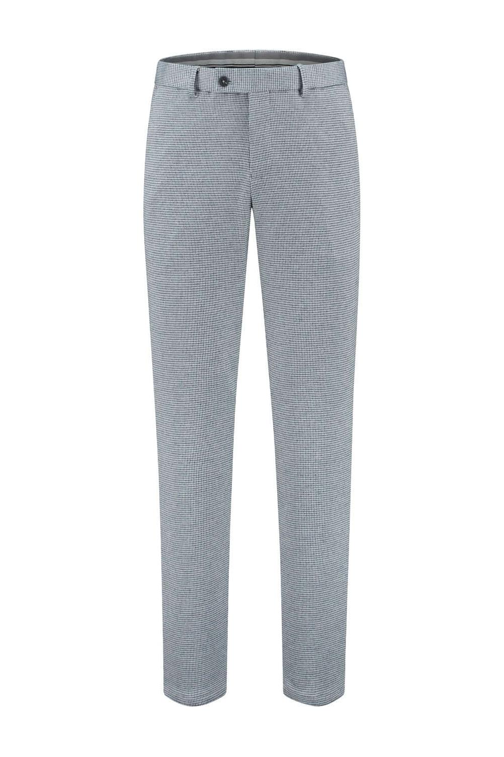 Pied-de-poule blauwgrijs MixMatch slim-fit pantalon met stretch en een elegant patroon.