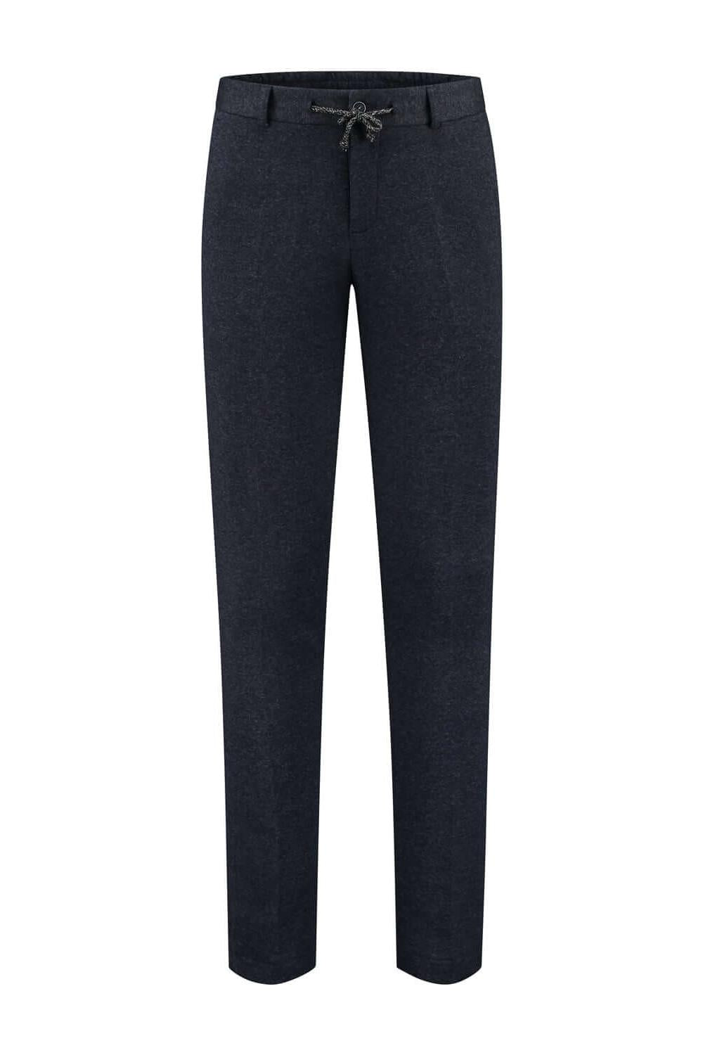 Jog-trousers blauw-sneaker-suit - blauwe jog-trousers met trekkoord en pantalonlook, ademend en kreukvrij.