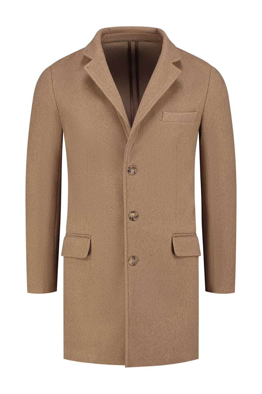 Mantel caramel-bruin biedt een klassieke look met wolmix voor warmte en ademend comfort.