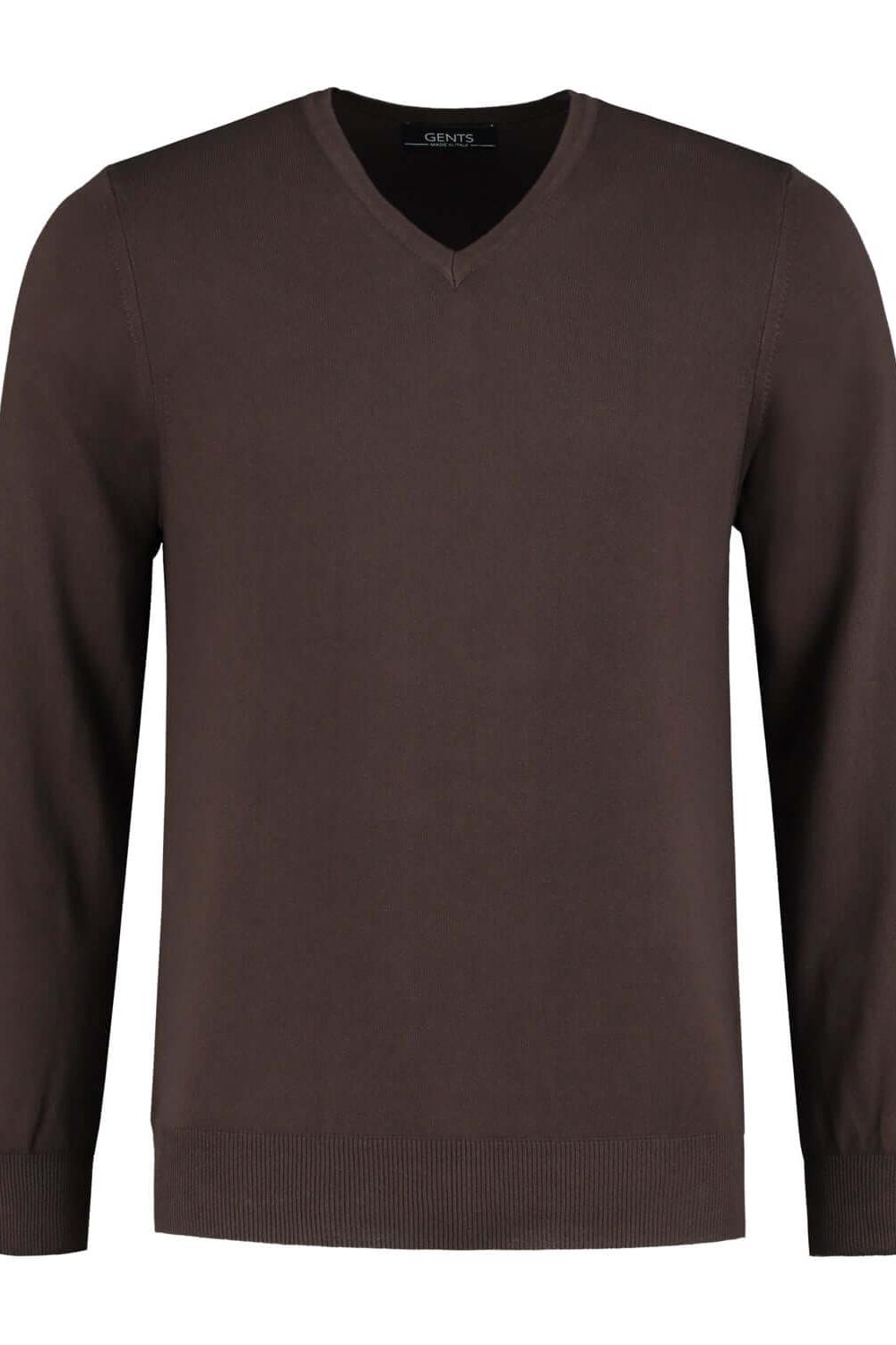 V-neck bruin ademend katoenen V-halspullover in bruine tint met lange mouwen
