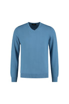 V-neck staalblauw ademend katoenen V-hals trui in staalblauw