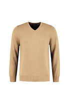 V-neck melange zand v-hals trui in een ademende zand melange kleur, perfect voor veelzijdige outfits.