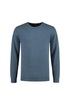 Trui ronde hals Denim katoenen trui in denimkleur met ronde hals voor heren.