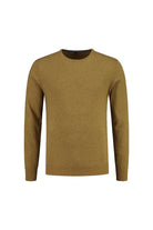Trui ronde hals mosterd wol, mosterdkleurige wol-nylon trui met ronde hals voor stijl en warmte.