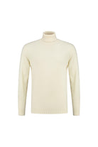 Coltrui off-white wol, ademend comfort trui in off-white wol-nylon voor herfst en winter.