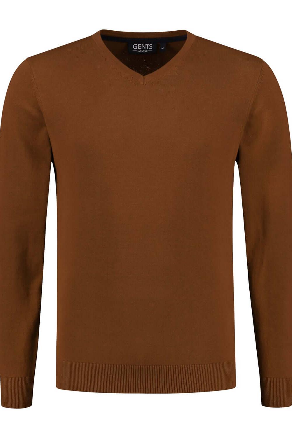V-neck katoen oker katoenen V-hals trui in oker kleur met ademend comfort.