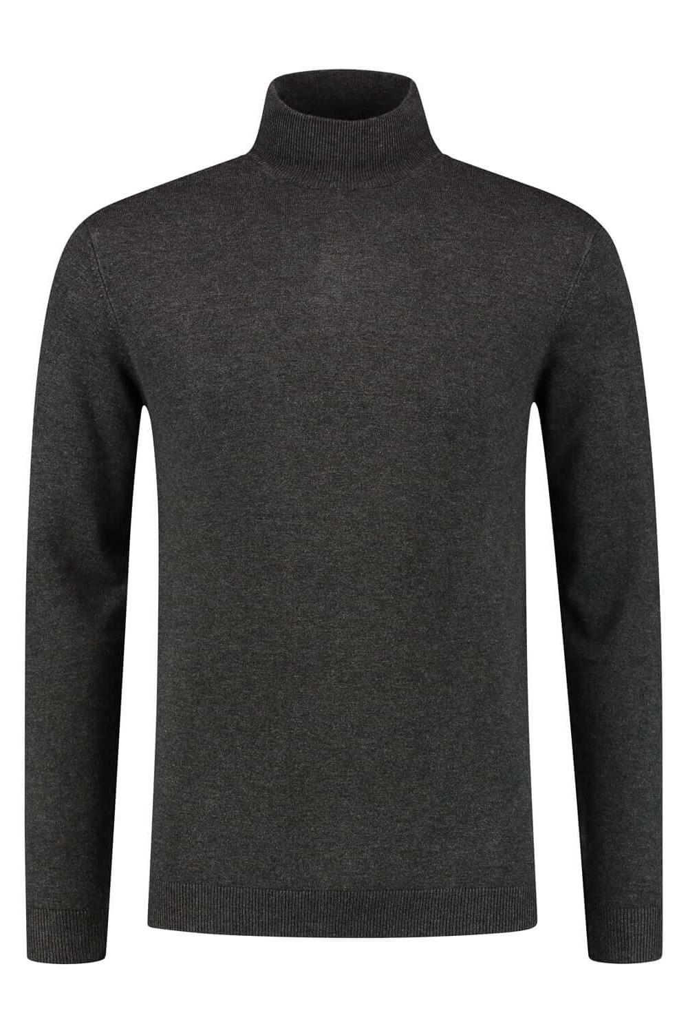 Turtle neck antra - donkergrijze coltrui met opstaande kraag en kreukarm design.