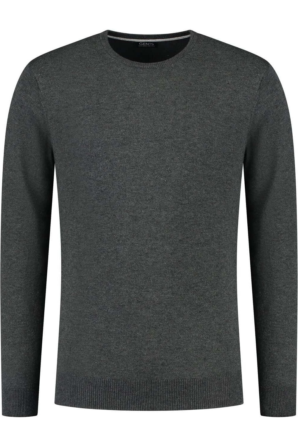 Ronde hals antra, antracietkleurige fijngebreide trui met ronde hals, perfect voor casual outfits.