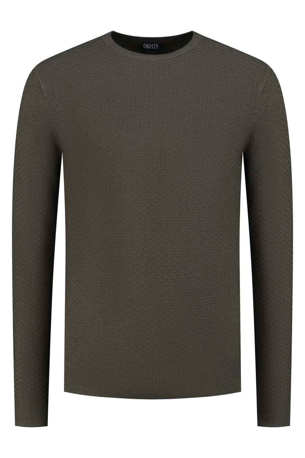 Ronde hals structuur groen trui van wol-nylon met subtiele textuur en lange mouwen.