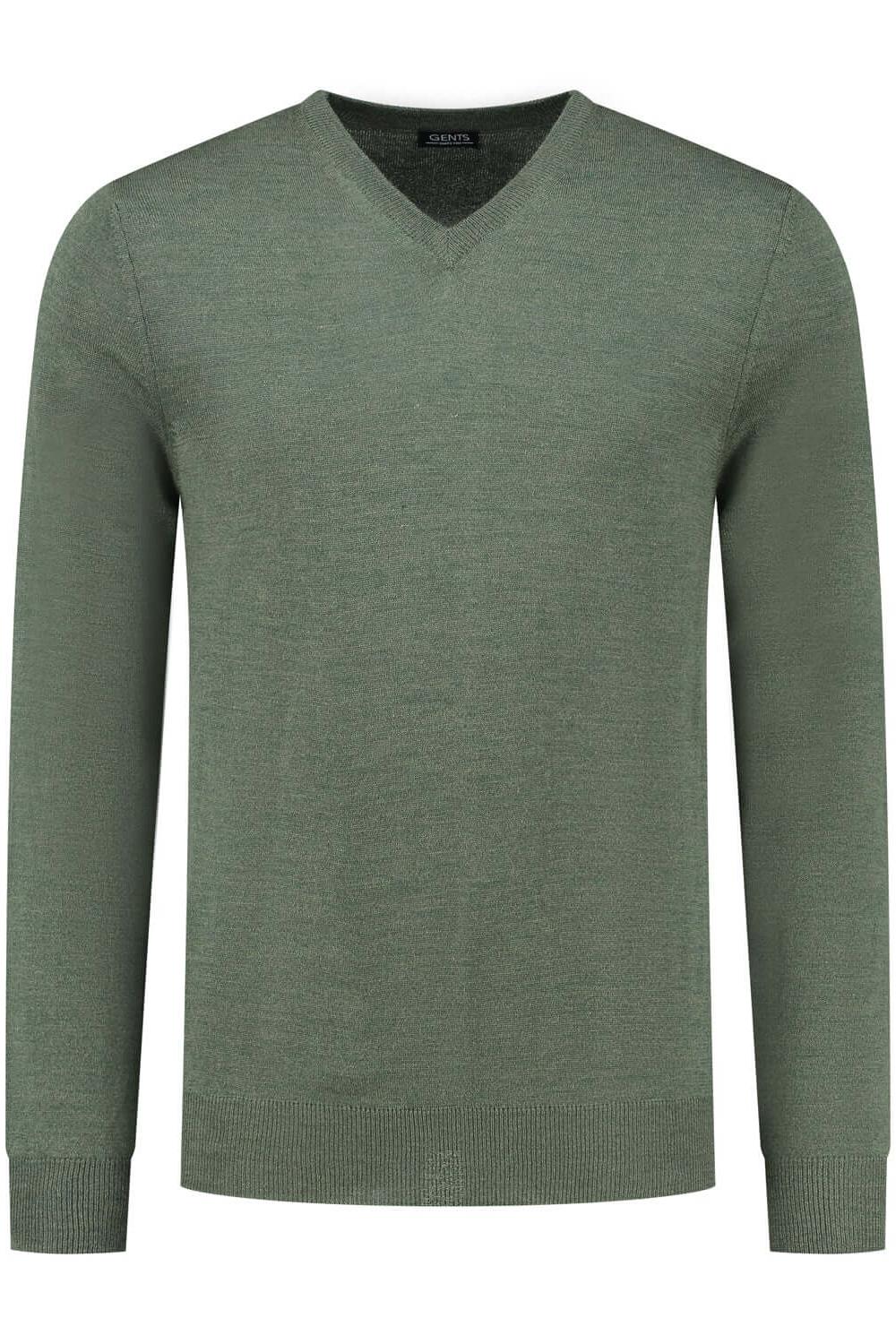 V-neck merinoblend groen - zachte groene merinoblend V-hals met lange mouwen en ribboorden.