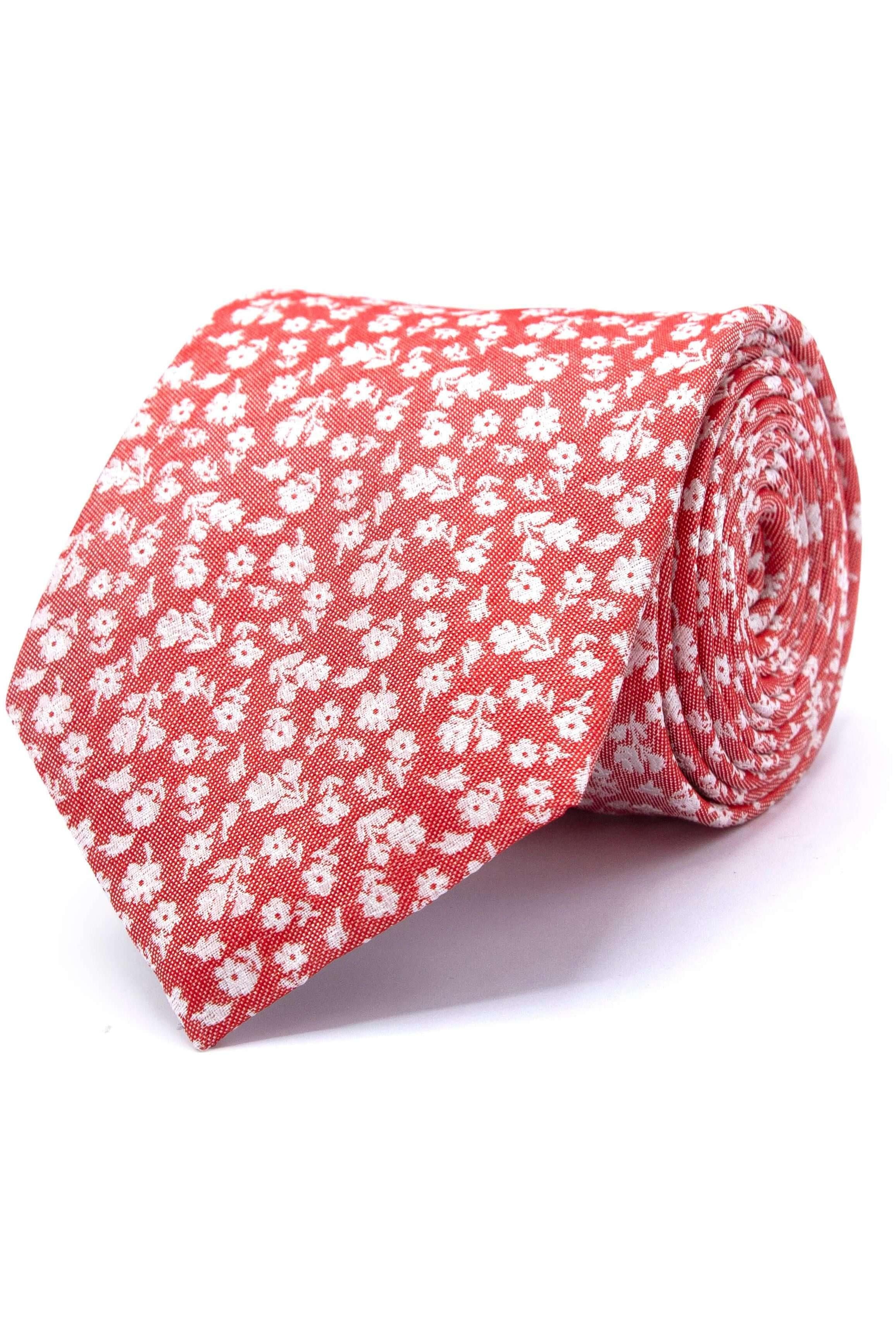 Stropdas zijde met roestkleurig bloemdessin, ademend en chemisch reinigbaar, perfect voor elegante outfits.