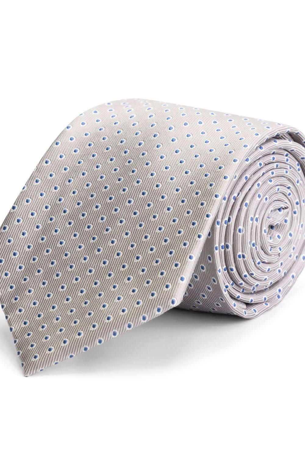 Stropdas zijde, elegante lichtgrijze zijde stropdas met subtiel blauw patroon, perfect voor formele gelegenheden.