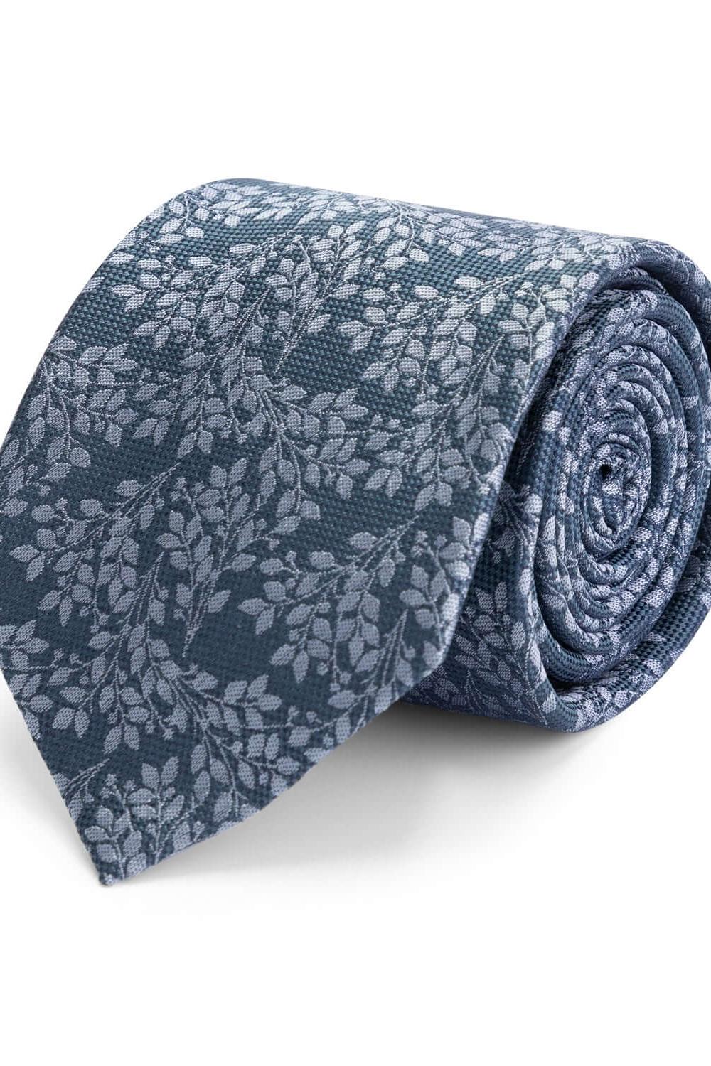 Stropdas zijde met jacquard bladpatroon in blauw, perfecte aanvulling voor formele outfits.