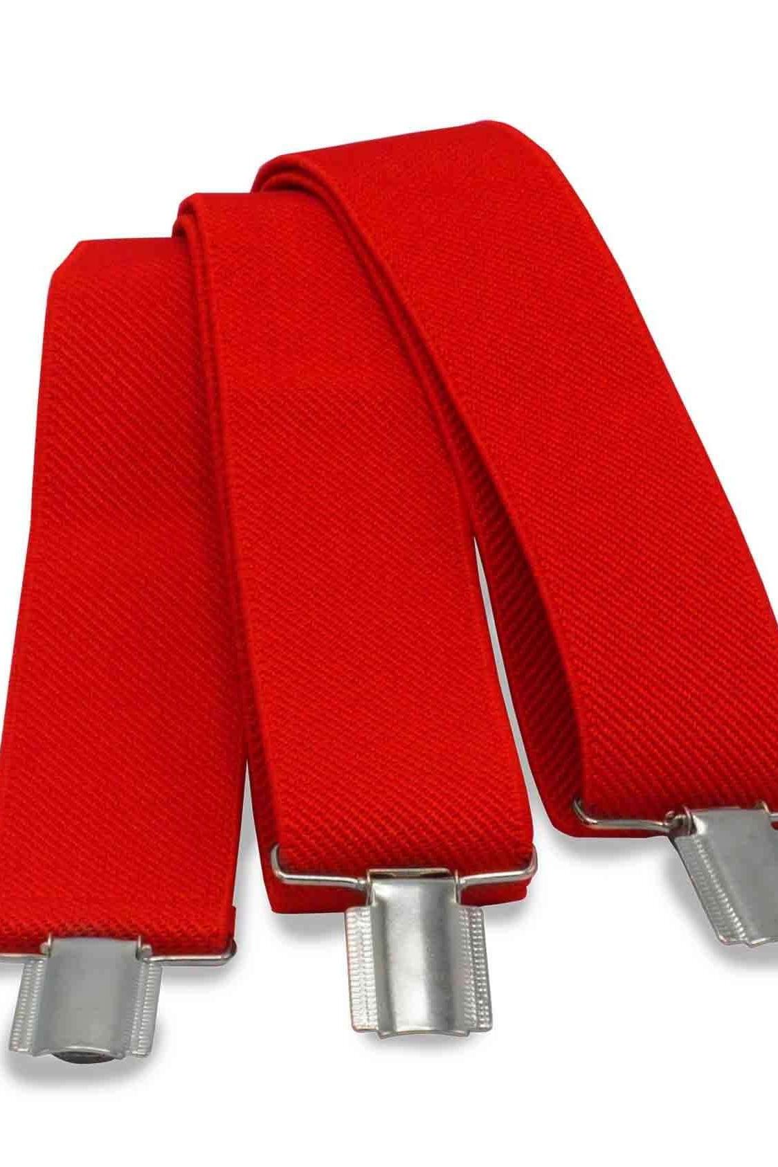 Bretels uni rood, rode elastiekbretels met metalen clips voor comfort en veelzijdige stijl.