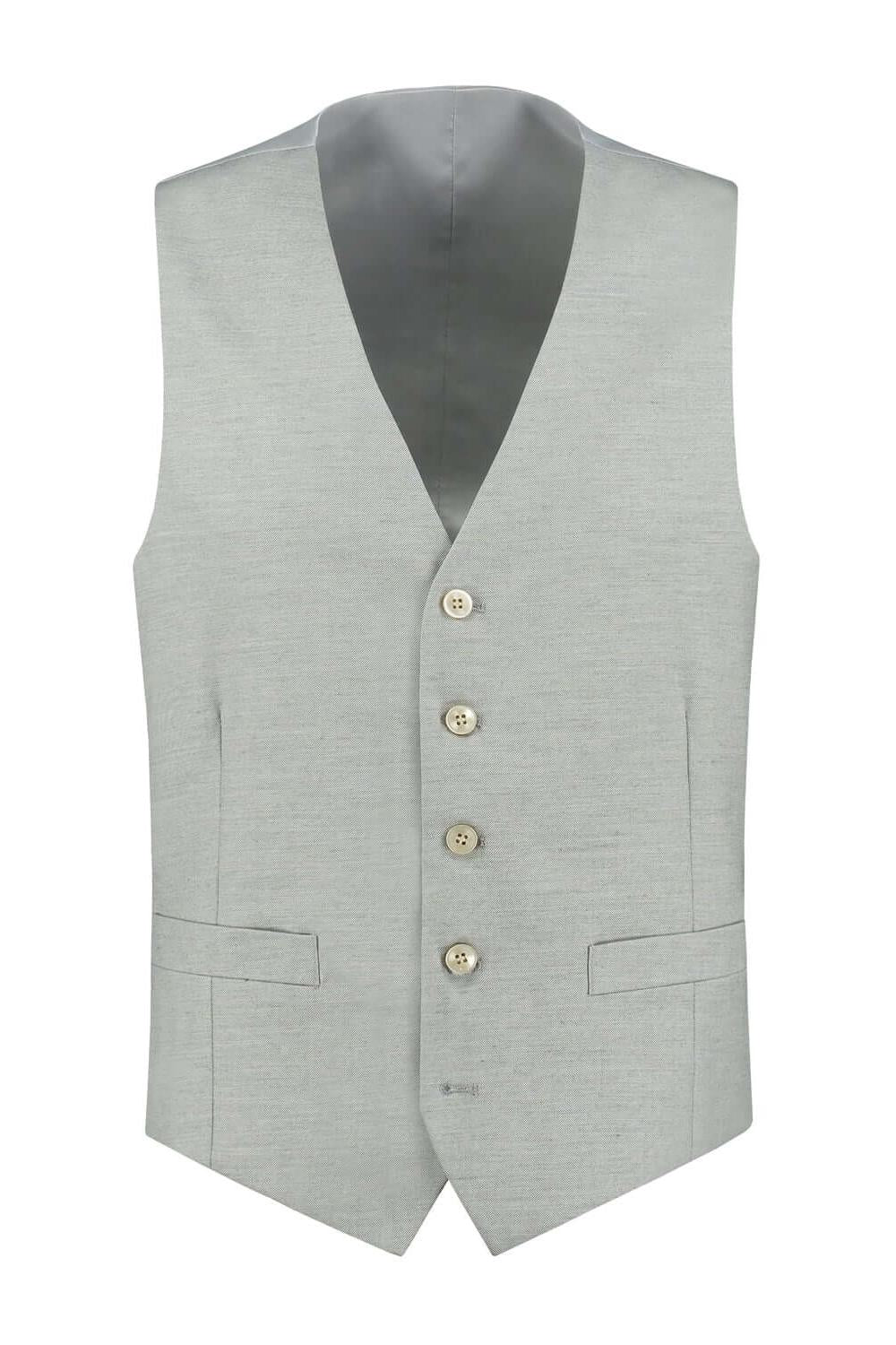 Gilet uni zand MixMatch, zandkleurig gilet met diepe V-hals en vierknoopsluiting, paspelzakken.