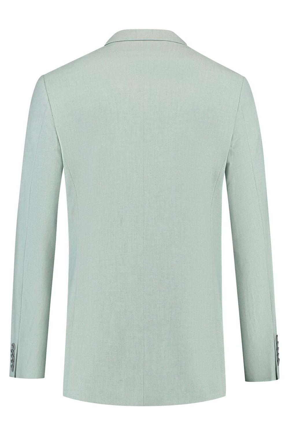 A slim-fit blazer from a Pak 2-delig dusty groen, showcasing the back view in a light dusty green fabric.