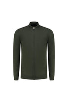Joseph knit cardigan Donkerbruin in groen met volledige ritssluiting en lange mouwen, warm en stijlvol.