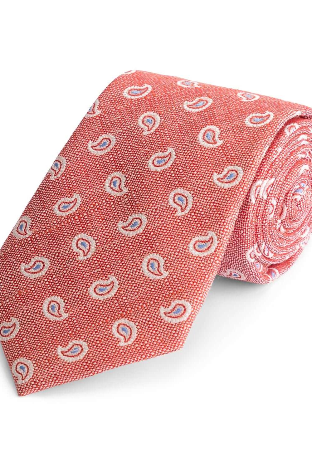 Stropdas zijde mix Paisley Oranje Glans met oranje Paisley-motief en glanzende afwerking.