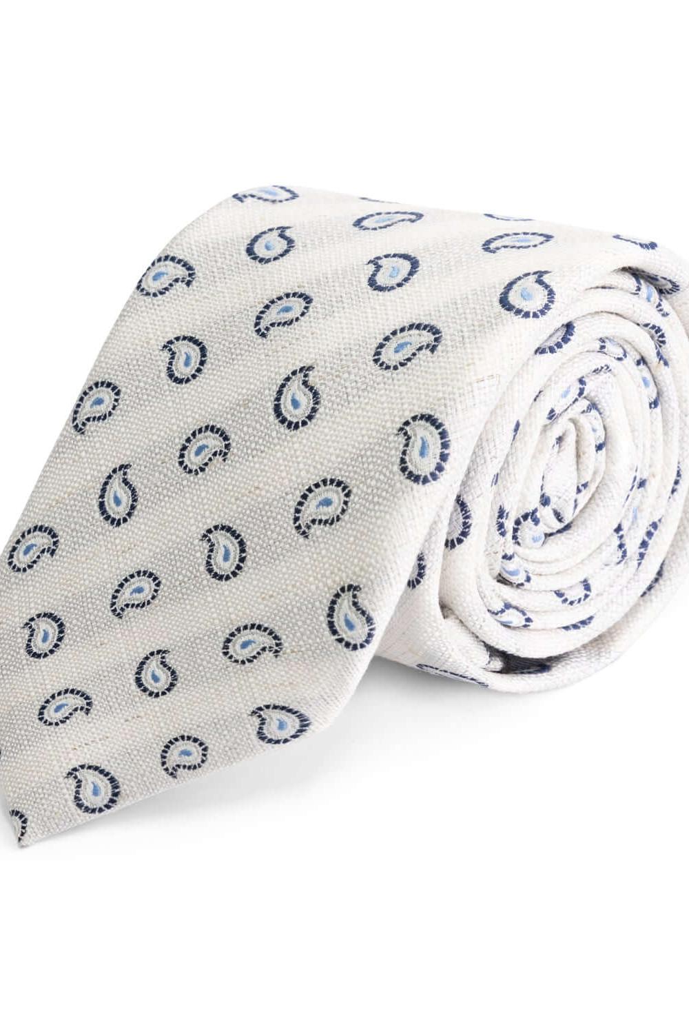 Stropdas zijde mix Paisley Wit Glans - Zijde stropdas met Paisley patroon in gebroken wit.