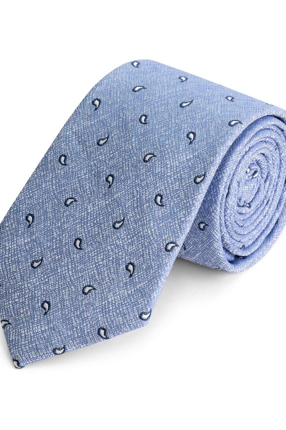 Stropdas zijde mix Mistblauw Paisley Textuur met paisley design in mistblauw zijde.