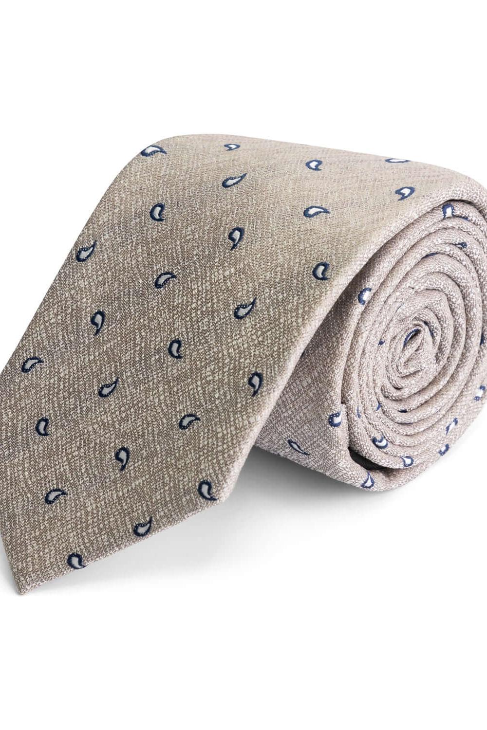 Stropdas zijde mix Zandsteen Grijs Paisley Textuur met een elegante paisley textuur in zandsteen-grijs.