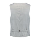 Gilet windowpane grijs, slank gilet met V-hals in grijs windowpane, stijlvolle achterzijde.