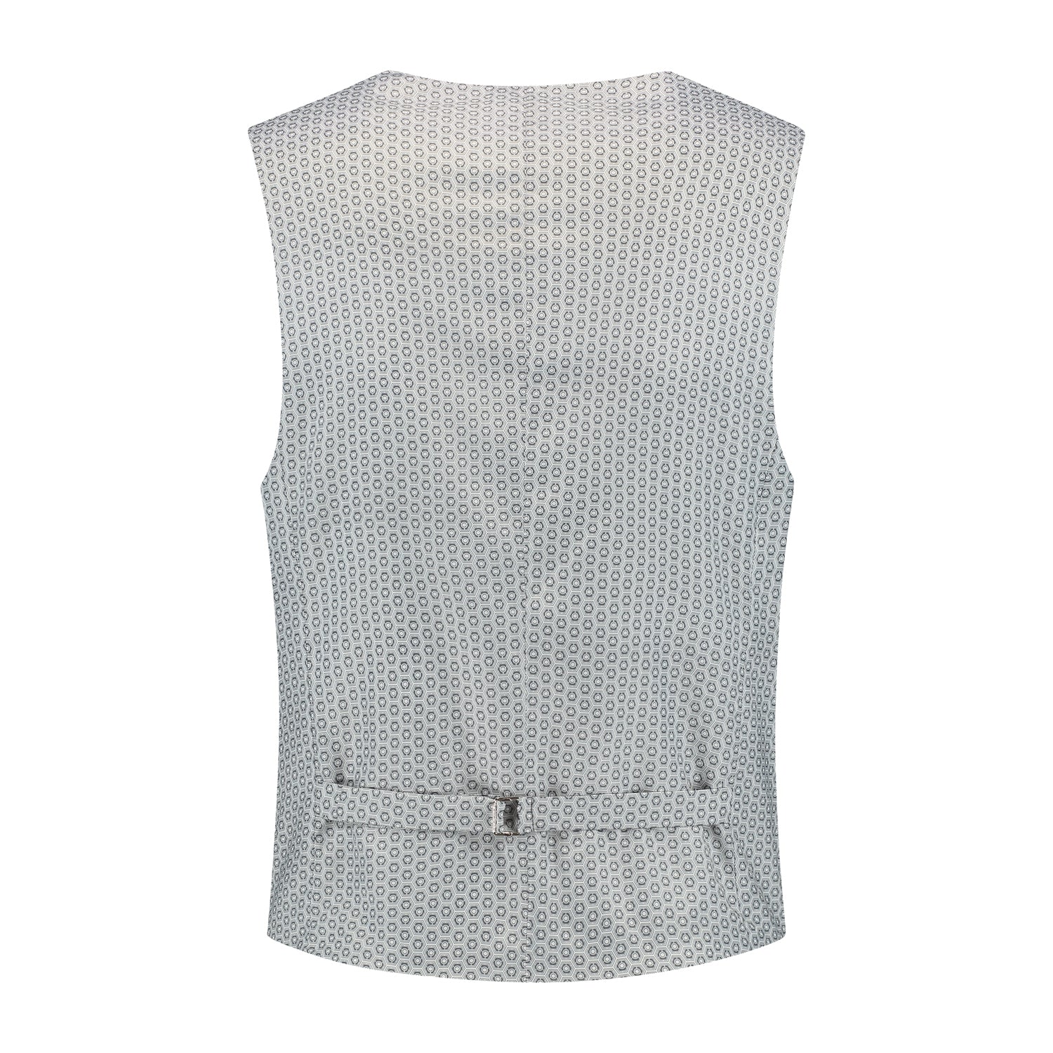 Gilet windowpane grijs, slank gilet met V-hals in grijs windowpane, stijlvolle achterzijde.