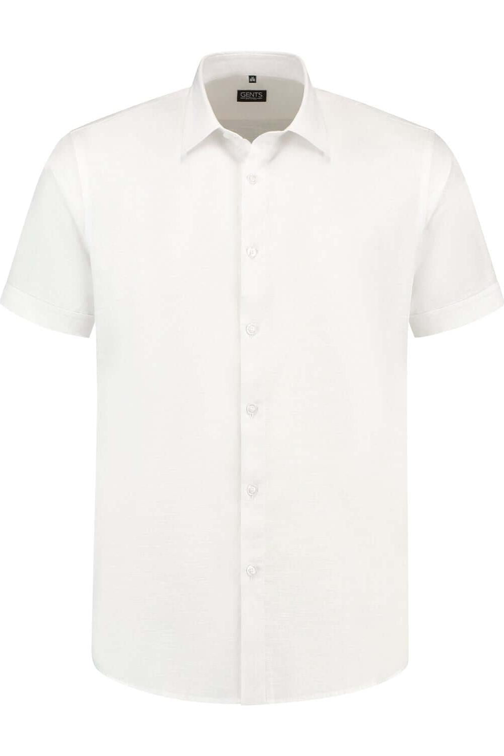 Korte mouw linnen katoen wit overhemd voor heren, ademend en comfortabel met lichte stof.