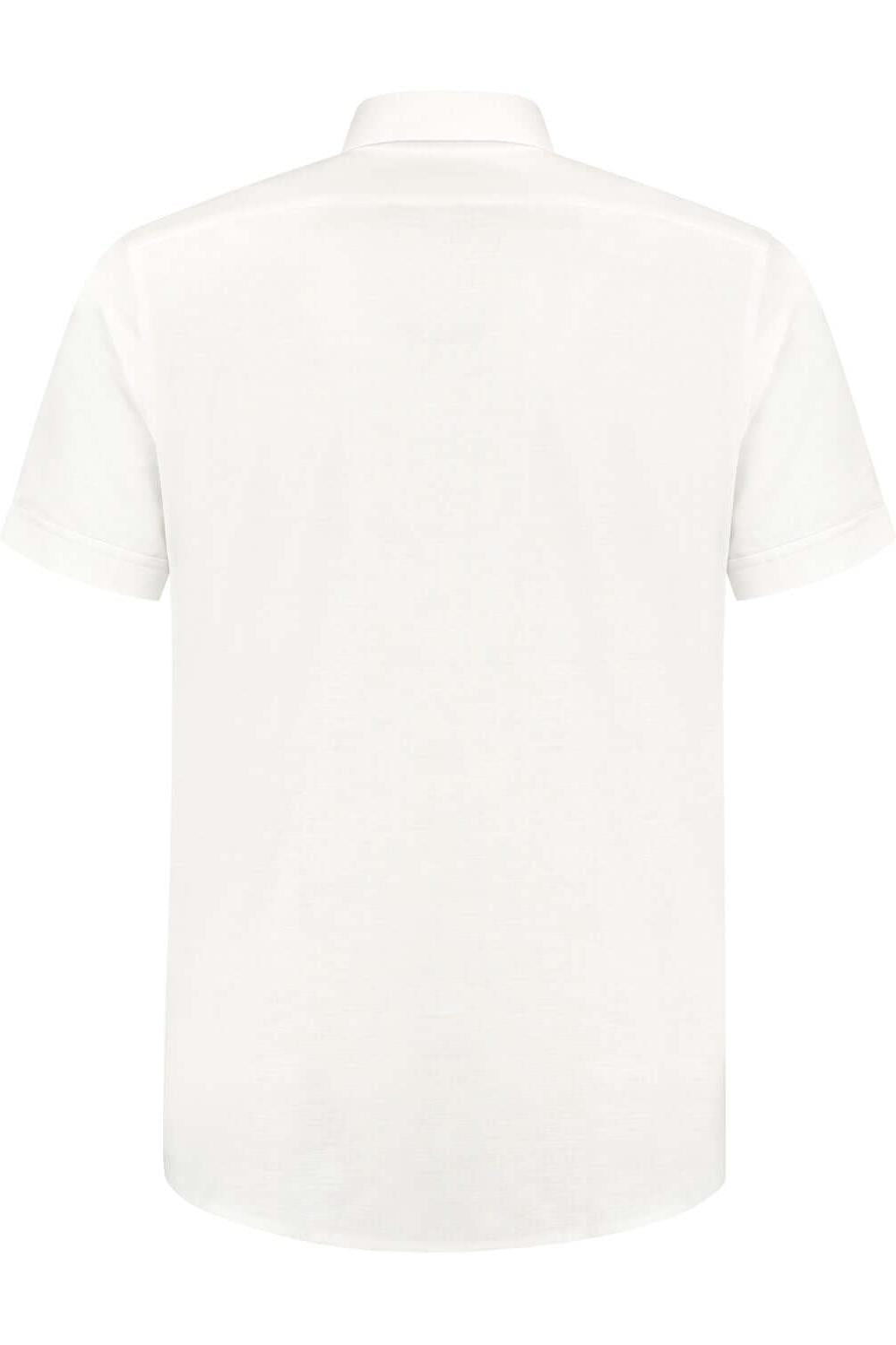 Achteraanzicht van een Korte mouw linnen katoen wit overhemd, ademend en stijlvol afgewerkt.