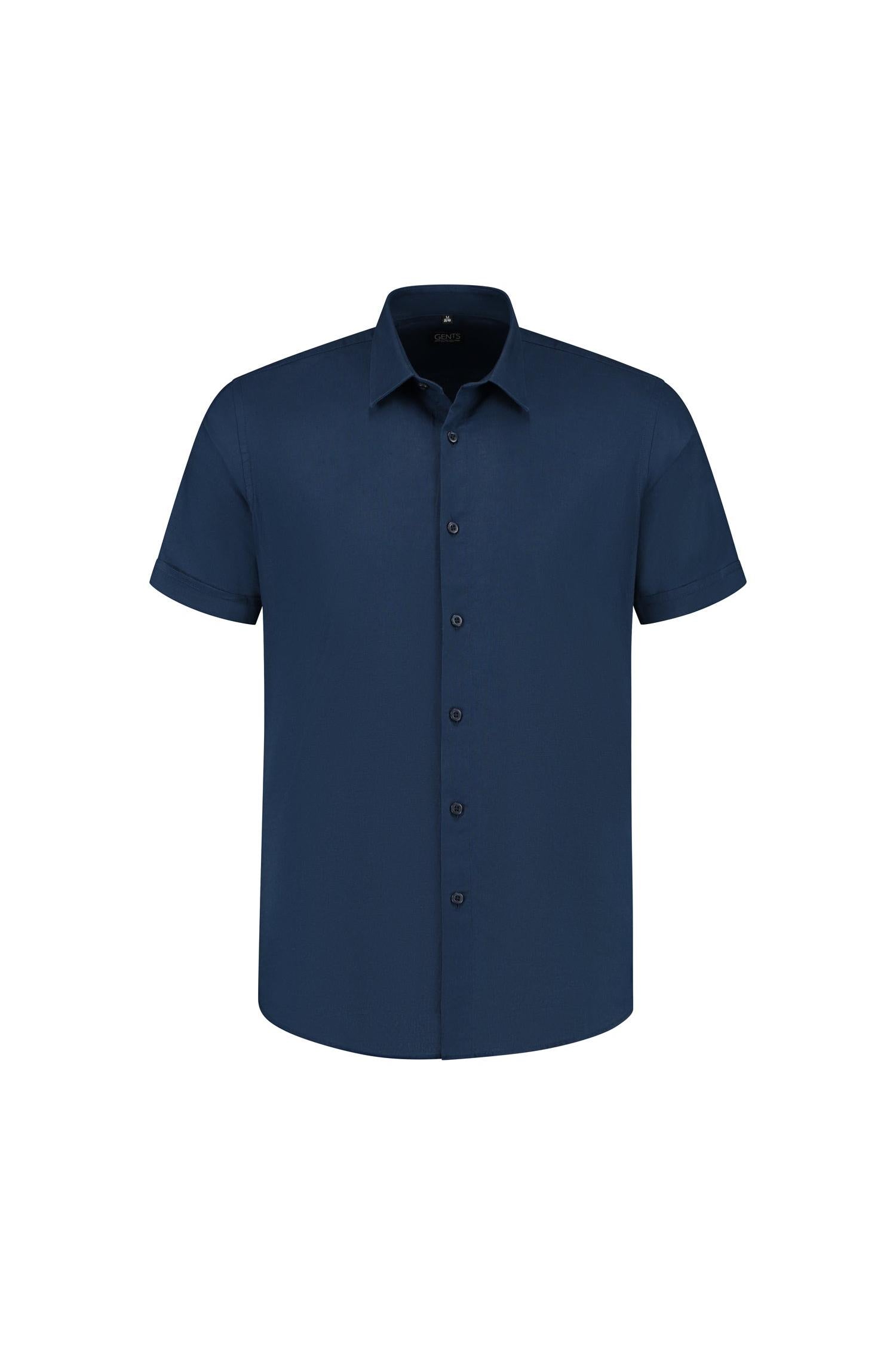 Korte mouw linnen katoen blauw, ademend en modern ontwerp met korte mouwen.