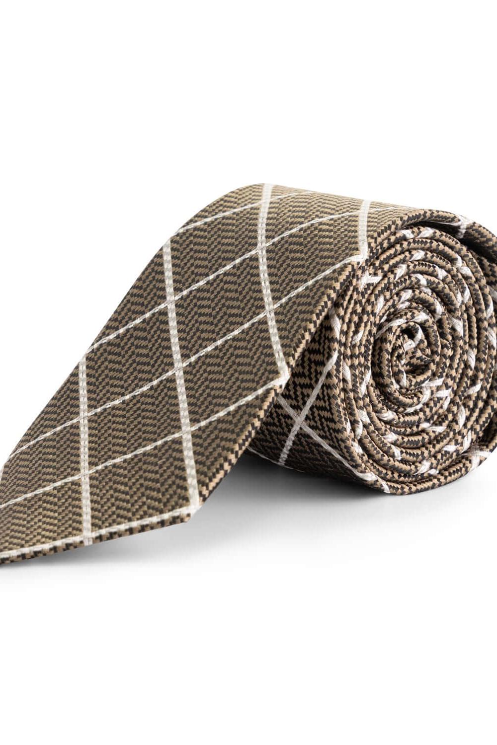 Stropdas zijde in elegante bruine kleur met subtiel ruitpatroon, perfect voor zakelijke en feestelijke outfits.