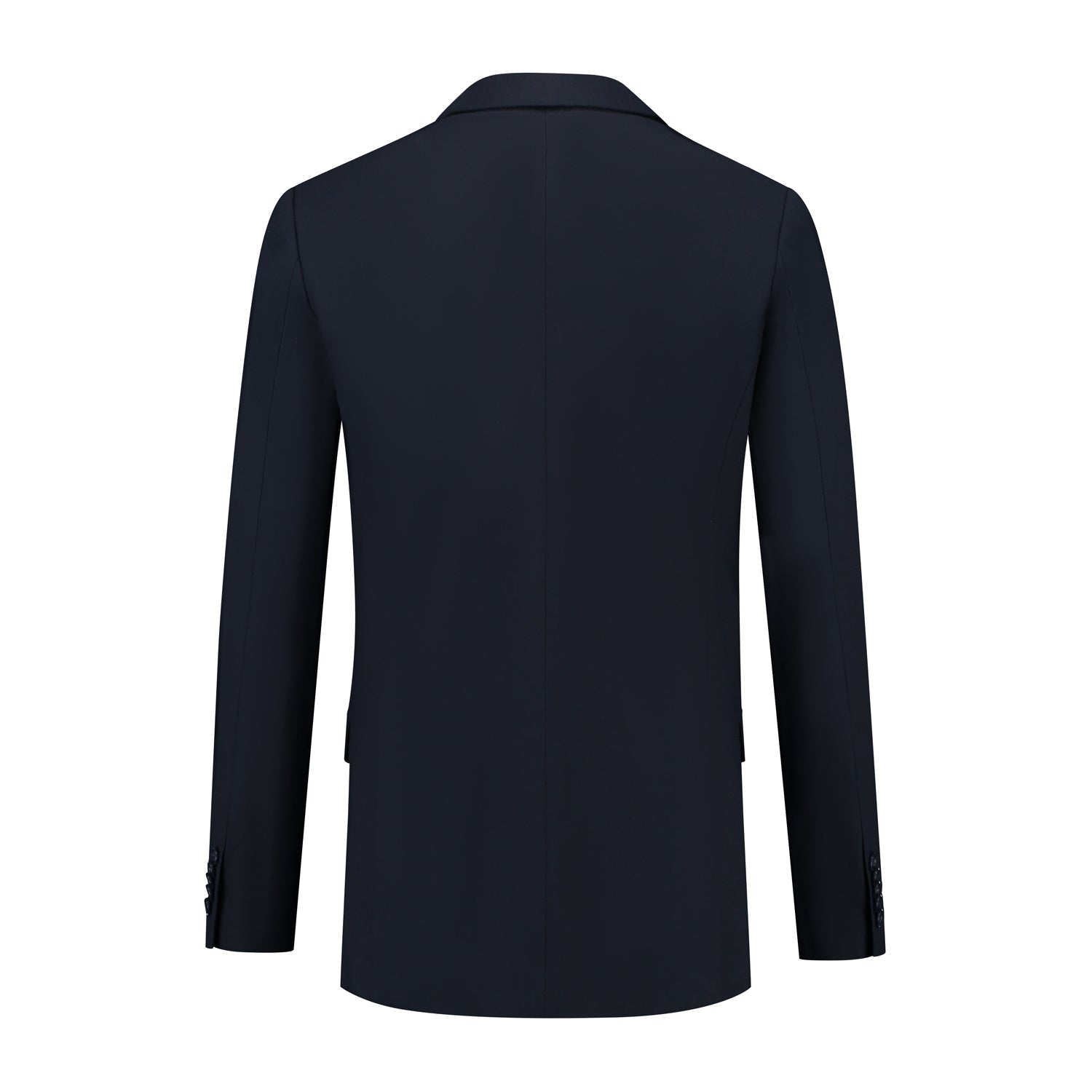 Colbert comfort stretch blauw MixMatch, achterkant van een diepe blauwe colbert met twee knopen.