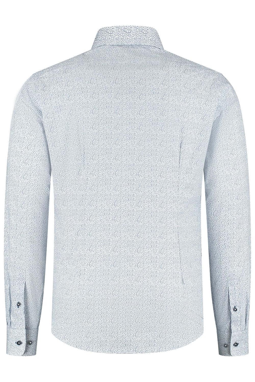 Overhemd Bloemprint blauw-wit, achteraanzicht van katoen met blauw-witte bloemprint, comfortabel en stijlvol.