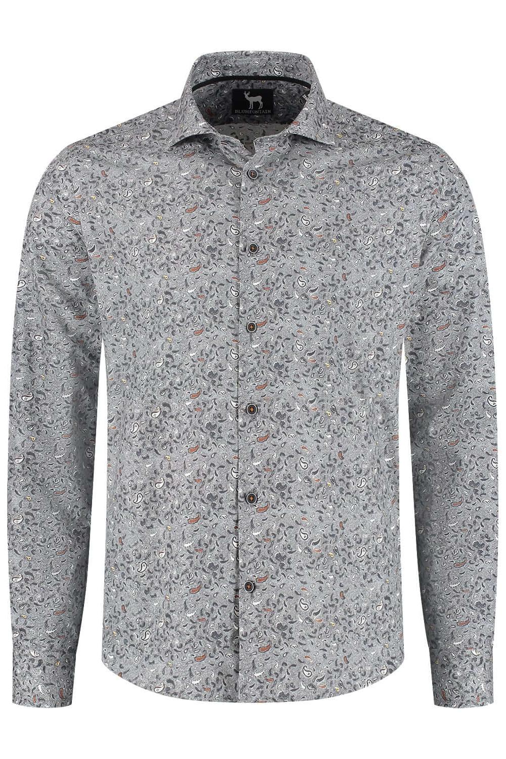 Overhemd Paisleyprint zwart-grijs, ademend katoenen overhemd met stijlvolle paisleyprint.