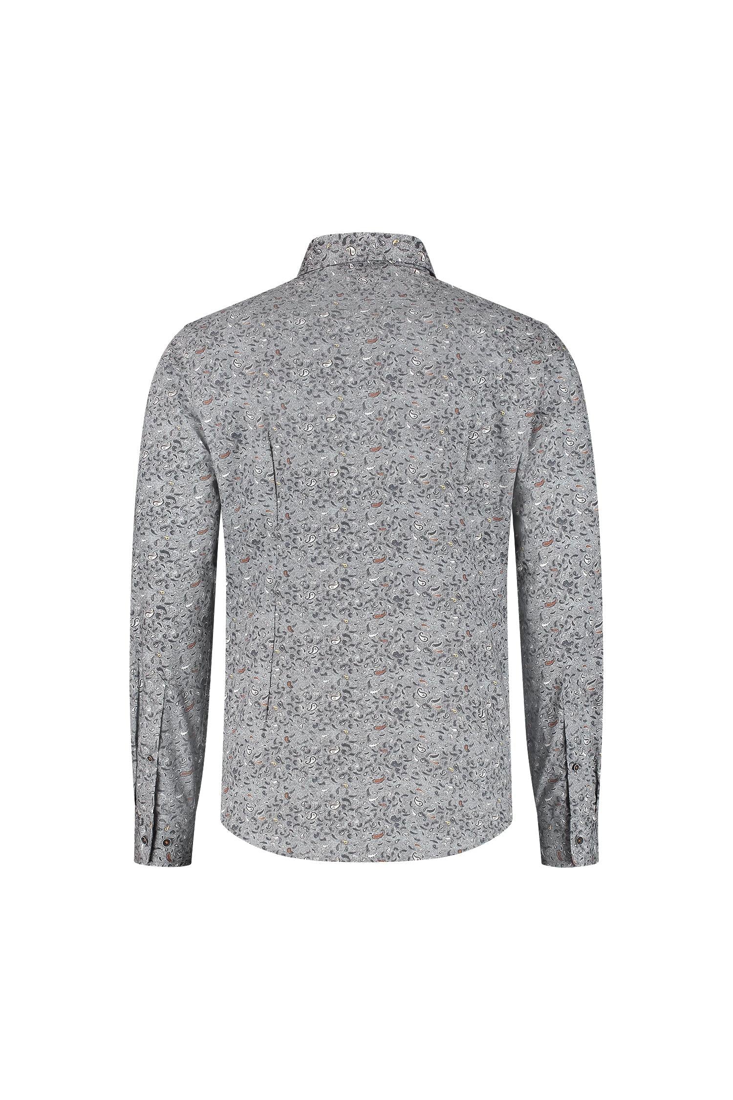 Overhemd Paisleyprint zwart-grijs, katoenen shirt met ademende paisleyprint, stijlvolle achterkant.