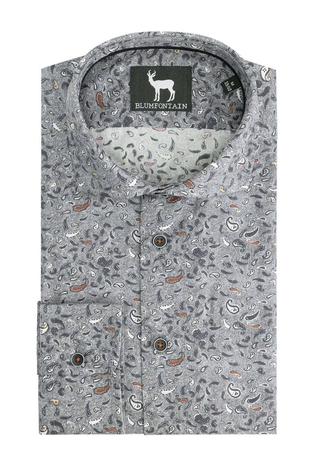 Overhemd Paisleyprint zwart-grijs, katoenen overhemd met paisleyprint, ademend en stijlvol.