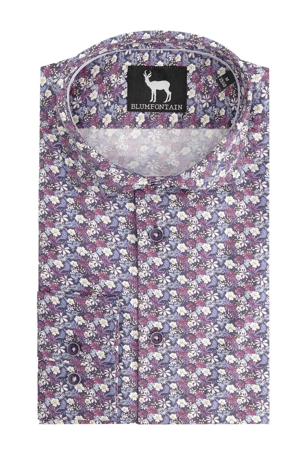 Overhemd Floral paars met ademend katoen en paars bloemenpatroon voor comfort en karakter.