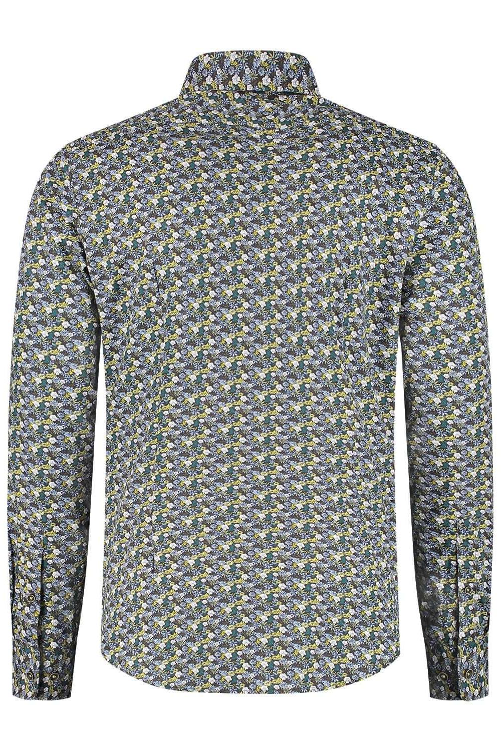 Overhemden Floral groen: Katoenen overhemd met groene bloemenprint, ademend en non-iron, achterkant