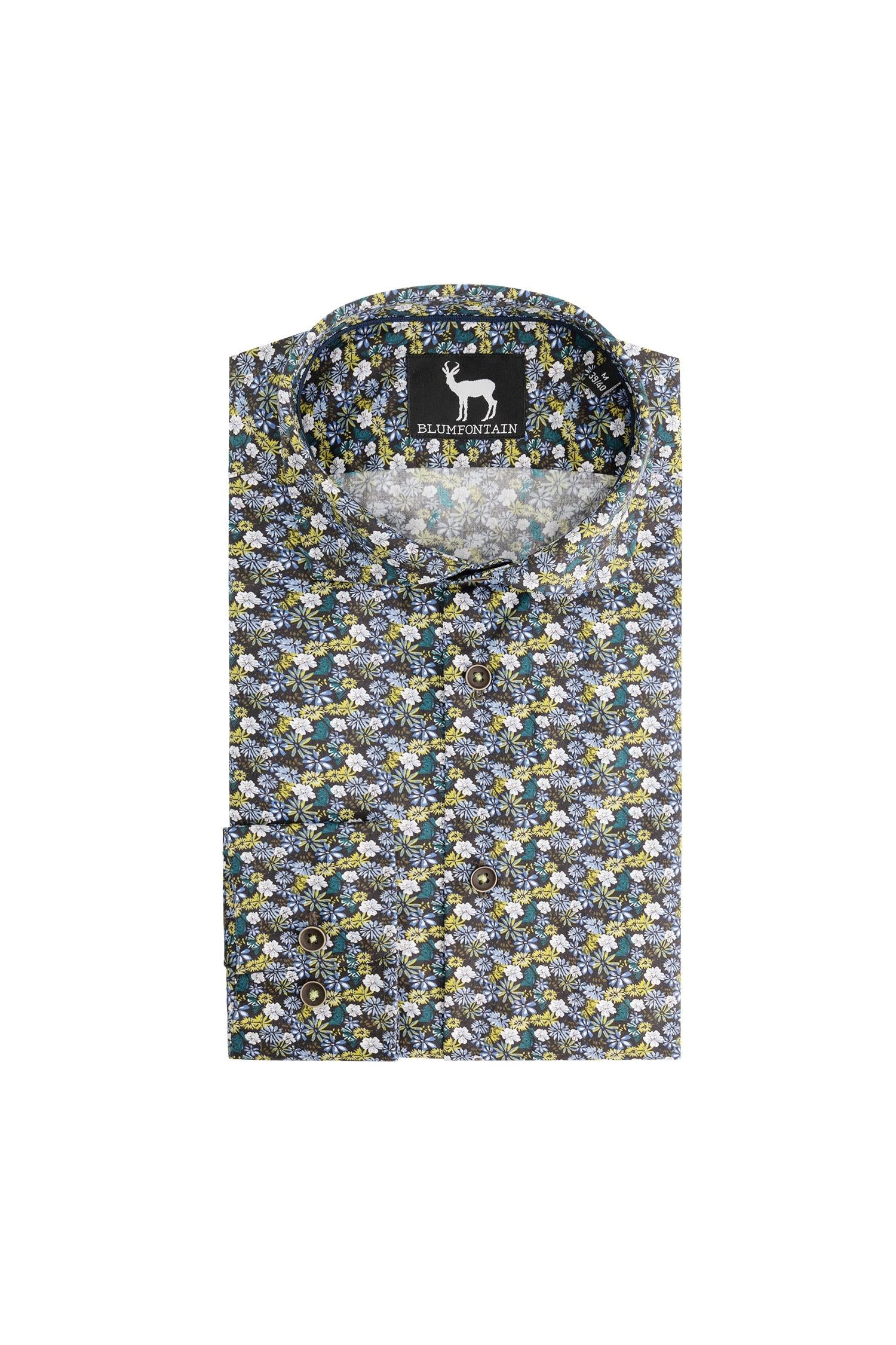 Overhemden Floral groen, katoenen overhemd met groene bloemenprint, ademend en non-iron.